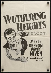 4c276 WUTHERING HEIGHTS Aust special poster R1950s art of Laurence Olivier & Merle Oberon!