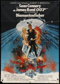 4c149 DIAMONDS ARE FOREVER German 33x47 1971 McGinnis art of Sean Connery as James Bond 007, rare!