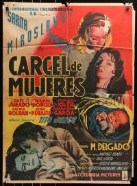 4c034 CARCEL DE MUJERES Mexican poster 1951 great art of catfight between female inmates!