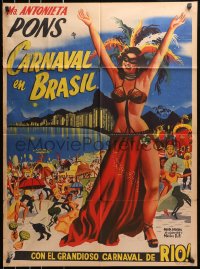 4c035 CARNAVAL ATLANTIDA Mexican poster 1952 art of sexy Brazilian girl in Rio carnival outfit
