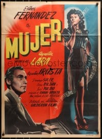 4c041 MUJER Mexican poster 1947 Chano Urueta, full-length sexy woman with musical notes!