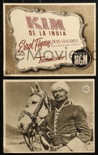 4c024 KIM 13 Spanish LCs 1951 Errol Flynn & Dean Stockwell in mystic India, from Rudyard Kipling story!