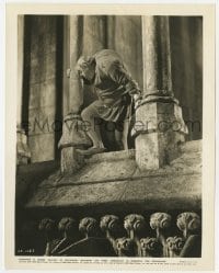 4d490 HUNCHBACK OF NOTRE DAME  8x10.25 still 1939 Charles Laughton as Quasimodo on the cathedral!