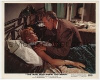 4d047 MAN WHO KNEW TOO MUCH color 8x10 still 1956 c/u of James Stewart comforting Doris Day in bed!