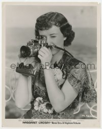 4d651 MARGARET LINDSAY  8.25x10.25 still 1930s cool candid using Contax camera in flowered dress!