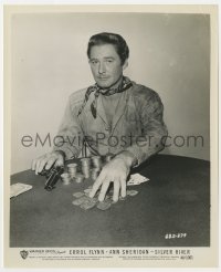 4d855 SILVER RIVER  8.25x10 still 1948 great portrait of Errol Flynn with poker chips & pistol!