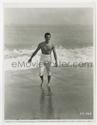 4d947 TONY CURTIS  8x10 key book still 1954 smiling & barechested standing in the surf at beach!