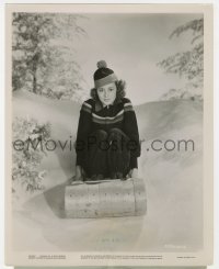 4d218 CALL IT A DAY candid 8x10 still 1937 Olivia De Havilland posing on toboggan in winter outfit!