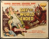4f552 DAY THE WORLD ENDED 1/2sh 1956 Kallis art of sexy girl attacked by monster from Hell!