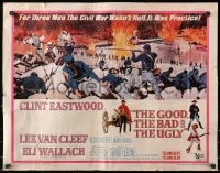 4f585 GOOD, THE BAD & THE UGLY 1/2sh 1968 Clint Eastwood, Lee Van Cleef, Wallach, Leone classic!
