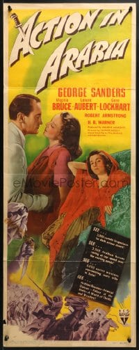 4f004 ACTION IN ARABIA insert 1944 George Sanders & Virginia Bruce in the land of intrigue!
