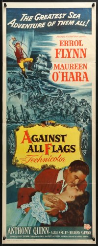 4f008 AGAINST ALL FLAGS insert 1952 pirate Anthony Quinn, Flynn w/swashbuckling Maureen O'Hara!