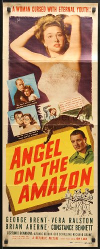 4f010 ANGEL ON THE AMAZON insert 1948 George Brent, Vera Ralston, panther attack, red title design!