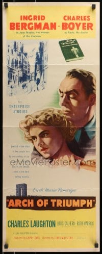 4f011 ARCH OF TRIUMPH insert 1947 Ingrid Bergman, Charles Boyer, novel by Erich Maria Remarque