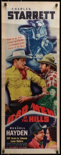 4f013 BAD MEN OF THE HILLS insert 1942 Charles Starrett, Russell Hayden, thrills fill the plains!