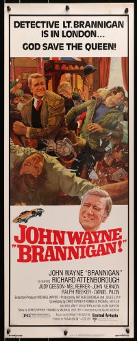 4f029 BRANNIGAN insert 1975 great Robert McGinnis art of fighting John Wayne in England!