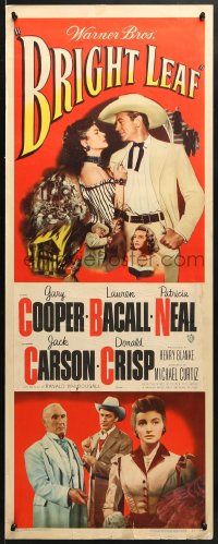 4f033 BRIGHT LEAF insert 1950 Gary Cooper, sexy Lauren Bacall, Patricia Neal, Michael Curtiz