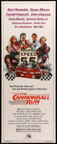 4f037 CANNONBALL RUN insert 1981 Burt Reynolds, Farrah Fawcett, Drew Struzan car racing art!