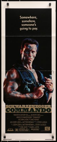 4f052 COMMANDO insert 1985 Arnold Schwarzenegger is going to make someone pay!