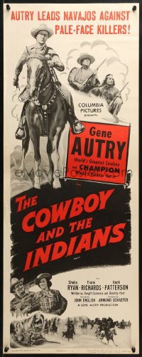 4f056 COWBOY & THE INDIANS insert R1954 images of Gene Autry riding Champion & playing guitar!