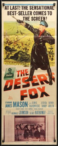 4f064 DESERT FOX insert 1951 artwork of James Mason as Field Marshal Erwin Rommel at war!