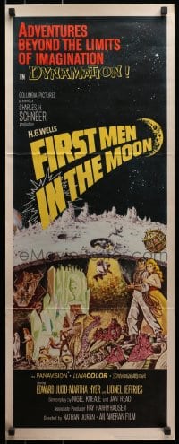 4f085 FIRST MEN IN THE MOON insert 1964 Ray Harryhausen, H.G. Wells, fantastic sci-fi art!
