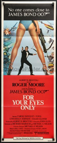 4f091 FOR YOUR EYES ONLY int'l insert 1981 Bysouth art of Roger Moore as Bond 007 & sexy legs!