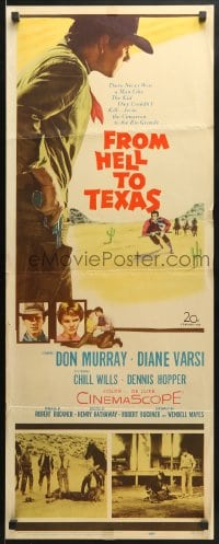 4f097 FROM HELL TO TEXAS insert 1958 cool full-length art of Don Murray drawing his gun!