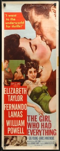 4f107 GIRL WHO HAD EVERYTHING insert 1953 w/close up of sexiest Elizabeth Taylor in skimpy outfit!