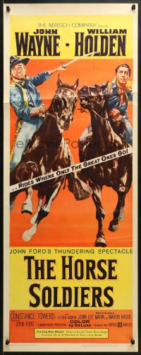 4f124 HORSE SOLDIERS insert 1959 art of U.S. Cavalrymen John Wayne & William Holden, John Ford