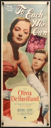 4f243 TO EACH HIS OWN insert 1946 great close up art of pretty Olivia de Havilland & John Lund!