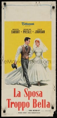 4f827 BRIDE IS MUCH TOO BEAUTIFUL Italian locandina 1958 art of Brigitte Bardot in wedding dress!