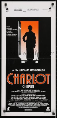 4f831 CHAPLIN Italian locandina 1993 great silhouette image of Robert Downey Jr. as Charlie!