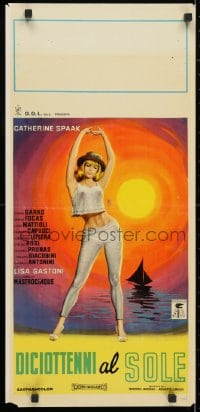4f855 EIGHTEEN IN THE SUN Italian locandina 1962 different full-length art of sexy Catherine Spaak!