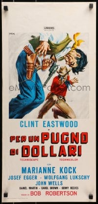 4f867 FISTFUL OF DOLLARS Italian locandina R1966 Sergio Leone classic, Tealdi art of Clint Eastwood!