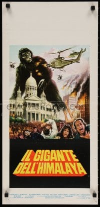 4f885 GOLIATHON Italian locandina 1977 art of mob of people running from huge ape terrorizing city!