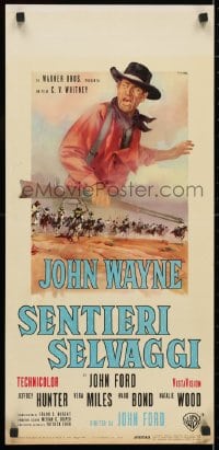 4f952 SEARCHERS Italian locandina R1963 different art of John Wayne in Monument Valley by Ciriello!