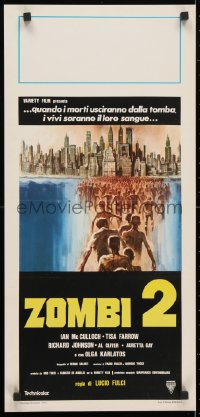4f999 ZOMBIE Italian locandina 1979 Lucio Fulci, art of zombie horde heading to New York City!