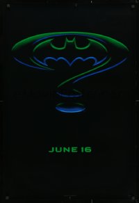 4g549 BATMAN FOREVER teaser DS 1sh 1995 Kilmer, Kidman, cool question mark & bat symbol design!