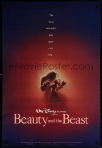 4g553 BEAUTY & THE BEAST DS 1sh 1991 Disney cartoon classic, romantic dancing art by John Alvin!