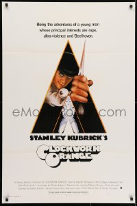 4g591 CLOCKWORK ORANGE int'l 1sh 1972 Stanley Kubrick classic, Castle art of Malcolm McDowell!
