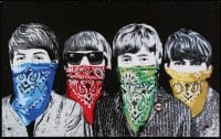 4g239 BEATLES 20x32 commercial poster 2013 John, Paul, George & Ringo wearing scarves over faces!