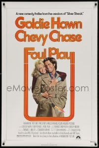 4g662 FOUL PLAY 1sh 1978 wacky Lettick art of Goldie Hawn & Chevy Chase, screwball comedy!