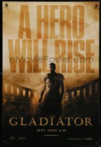 4g671 GLADIATOR teaser DS 1sh 2000 a hero will rise, Russell Crowe, directed by Ridley Scott!