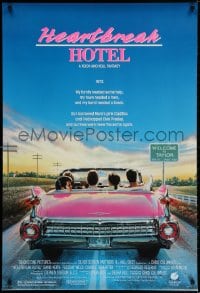 4g702 HEARTBREAK HOTEL 1sh 1988 great art of Elvis in the back of a pink Cadillac!