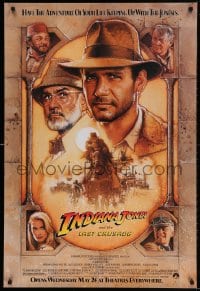 4g717 INDIANA JONES & THE LAST CRUSADE advance 1sh 1989 Ford/Connery over a brown background by Drew