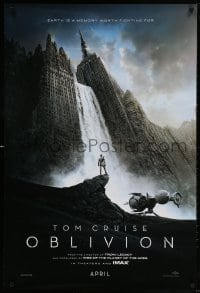 4g817 OBLIVION teaser DS 1sh 2013 Morgan Freeman, image of Tom Cruise & waterfall in city!