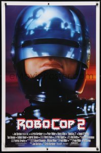 4g871 ROBOCOP 2 int'l 1sh 1990 great close up of cyborg policeman Peter Weller, sci-fi sequel!