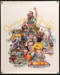 4g304 AMERICAN GRAFFITI 23x28 special poster 1973 George Lucas teen classic, Mort Drucker montage art of cast!