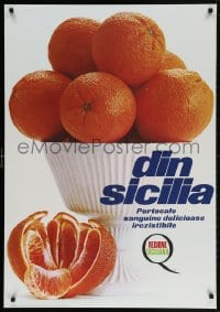 4g097 DIN SICILIA 28x39 advertising poster 1960s cool image of bowl full of oranges!